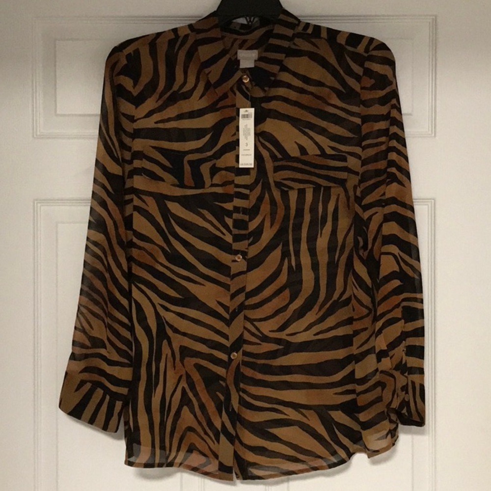 Chico's Tiger Stripe Button-Up Shirt Approx 30 inches long NWT